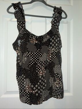 Maurices Black Polka Dot & Floral Ruffle Strap Camisole